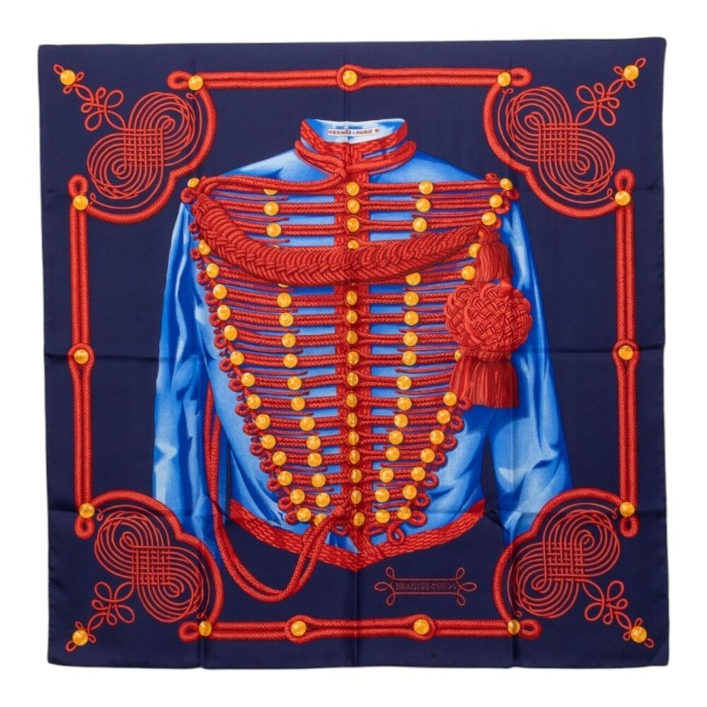 Hermes Carre 90 Brandenburgs Scarf/Muffler, Navy, Red, Multicolor, Silk, Women's